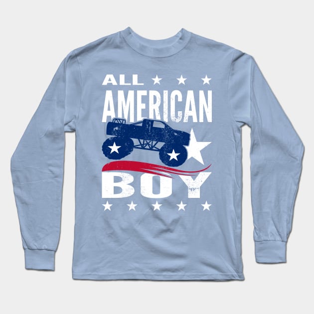 ALL AMERICAN BOY with TRUCK Red White Blue Long Sleeve T-Shirt by Scarebaby